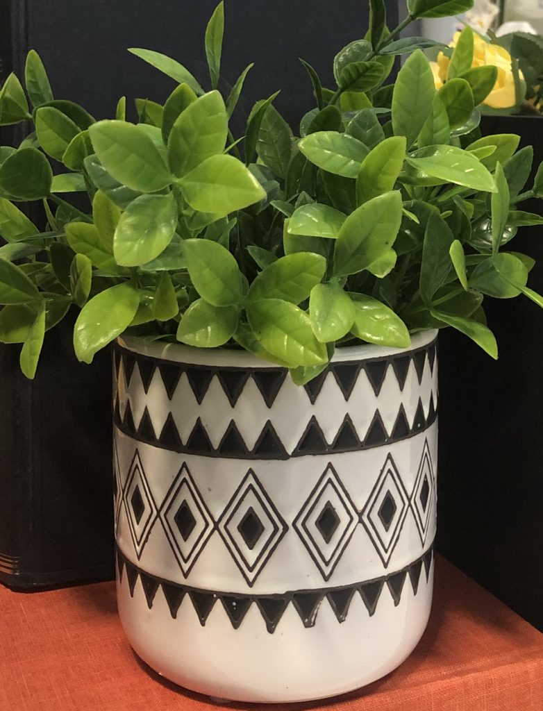 PL10Leafy green plant, aztec pot The Rental Dept