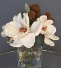 PL05-Fabric Magnolias w/brown Craspedia