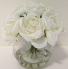 PL50b-White Roses in round glass vase w/gel