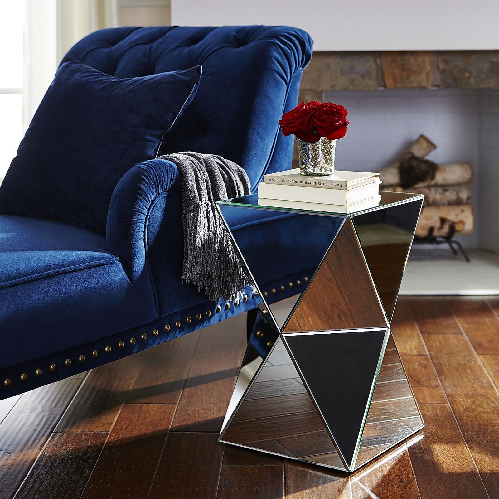 OT04bFaceted Mirrored Side Table The Rental Dept