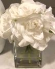 PL09b-White Roses, Square Glass Vase