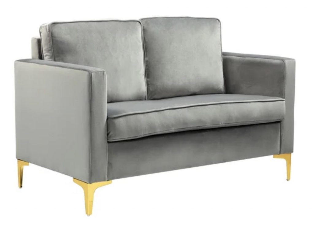 SF25bGrey Velvet Loveseat, Gold The Rental Dept